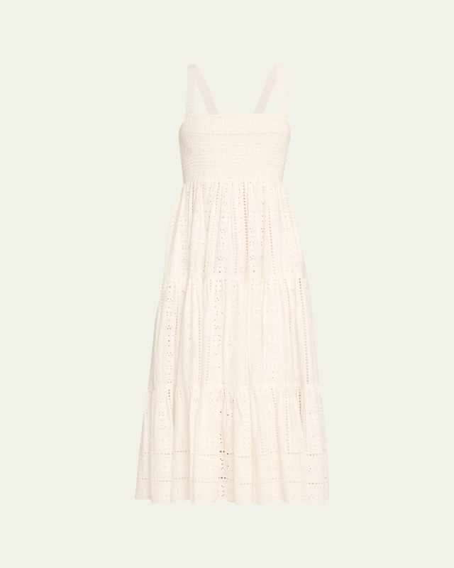 Taormina Cotton Eyelet Square-Neck Midi Dress